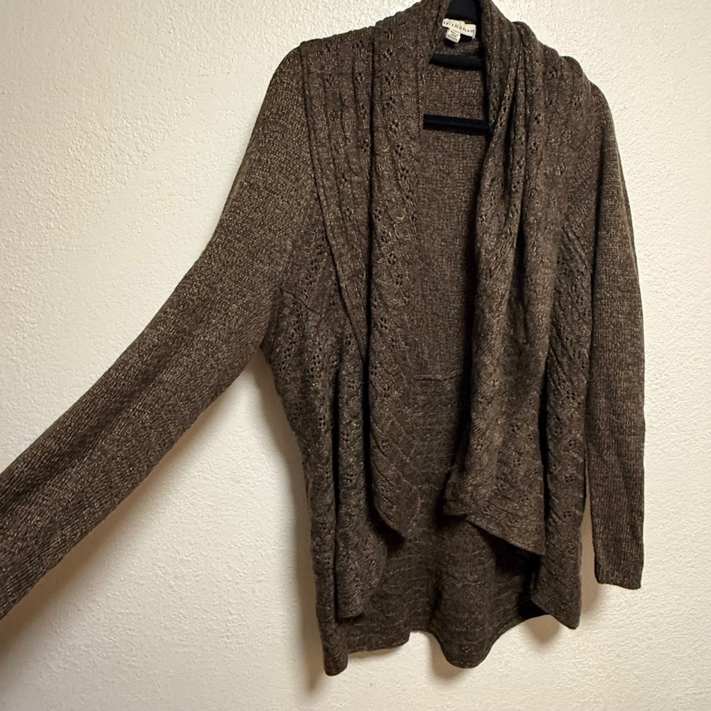 Debbie Morgan Bohemian Chic Brown Open Front Knit Cardigan Sweater Women XL